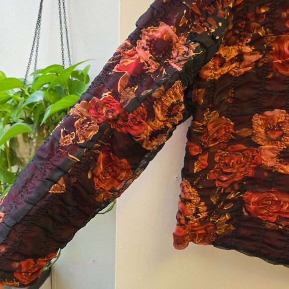 Vintage Coldwater Creek Sheer Overlay Crinkle Floral Patterned Jacket Size L Vel - Picture 4 of 8